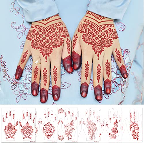Henna Temporary Tattoo Stickers Brown Waterproof Hand Decals 6 Sheets