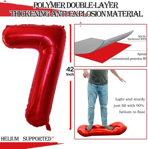 GOER 70th Birthday Balloons - 42 Inch Jumbo Red Foil Helium Decorations for 70th Anniversary