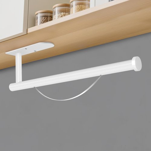 MEIJO Paper Towel Holder with Damping Function, Paper Towel Holder Under Cabinet Self-Adhesive or Drilling, Wall Mounted Napkin Roll Holder for Kitchen Bathroom Rv Camping, Stainless Steel (White)