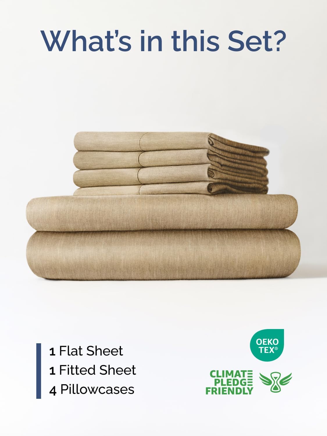 Skiennix Extra Deep Queen Sheet Set | 6-Piece Breathable Cooling Bedding - Soft, Wrinkle-Free, Heathered Tan