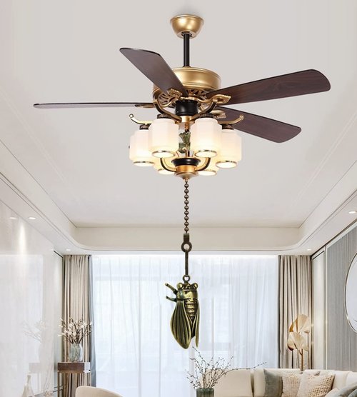 GDQLCNXB Ceiling Fan Pull Chain Set, 12 Inches Vintage Solid Cicadas Charm Pendant Pull Chain Extender with Connector, 4Pcs