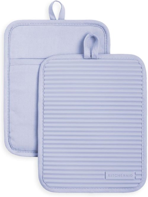KitchenAid Silicone Pot Holder Set - Soft Ribbed Design, Lavender Cream, 7"x9" | 2-Pack