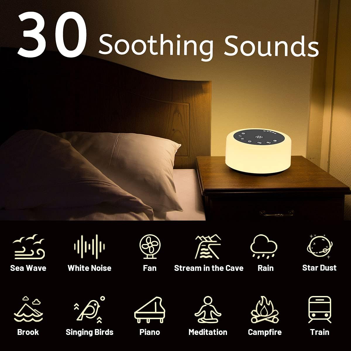 Skiennix Soother Sleep Sound Machine - 30 Soothing Sounds & 12 Color Night Lights for All Ages