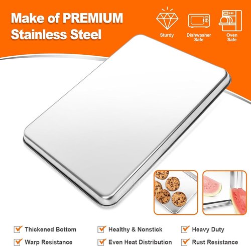 CEKEE Baking Sheet Set of 12 - Heavy-Duty Stainless Steel Cookie Sheets | 16 x 12 Inches, Warp Resistant