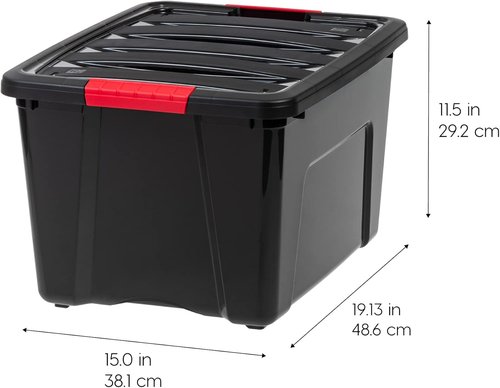 IRIS USA 40 Qt Stackable Storage Bins with Lids - BPA-Free, Durable Organizing Solution | Black, 4 Pack