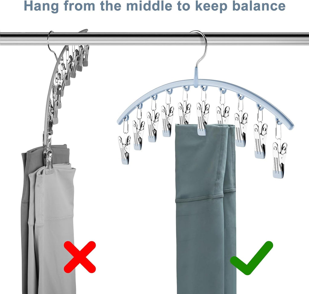 Volnamal Legging Organizer - Metal Yoga Pants Hanger with Rubber Coated Clips | Space-Saving Closet Storage - Blue