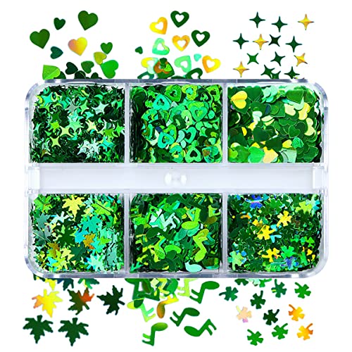 St. Patrick's Day 6-Grid Holographic Shamrock Nail Glitter & Sequins
