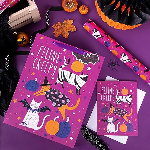 Halloween Gift Bag Set - 13" Cat Design with Card & Tissue Paper