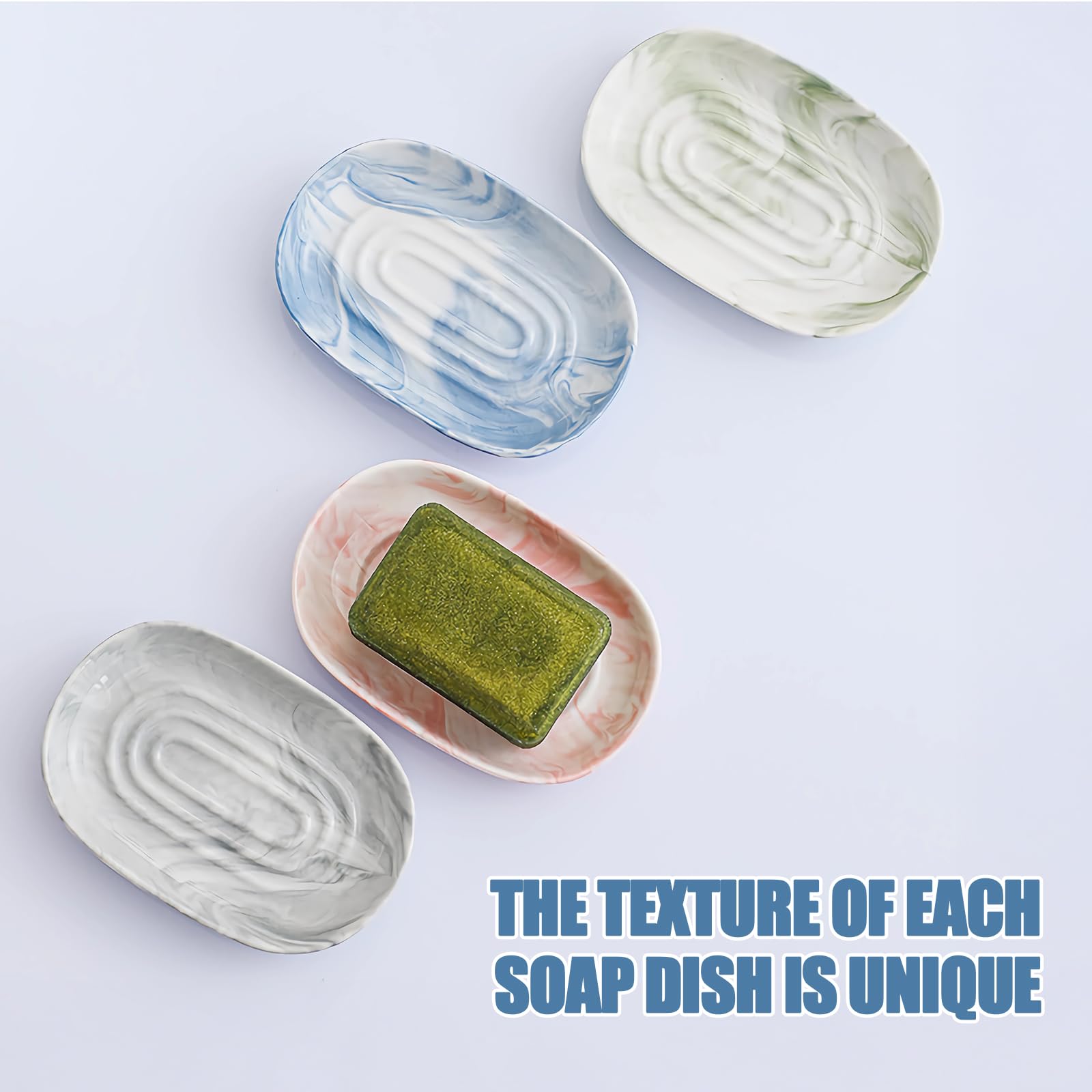 OTHIX Blue Ceramic Soap Dish with Unique Marble Texture, Decorative Bar Soap Holder for Bathroom and Kitchen, Cute Soap Dishes for Bar Soap, Jewelry, Family, Valentines Day Gifts (Blue Texture)