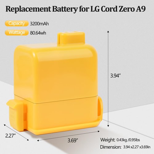 3200mAh Replacement for Lg Cord Zero Battery, Lg Vacuum Battery Replacement Compatible with LG CordZero A9, A9K-CORE, A9MAX, A9T-Ultra, A9S, A9K PRO, A9N, A9M, A9MULTI, A958, A958SA, A9 Plus Vacuums