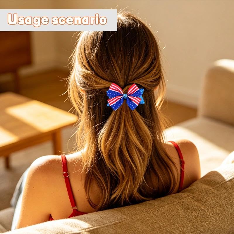 Patriotic 4th of July Bow Hair Clips Set - Red White and Blue American Flag Hairpins (3 Pcs)