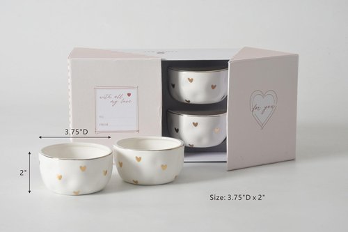 Heart To Heart Set of 4 Snack Bowls, 3.75" x 3.75" x 2"