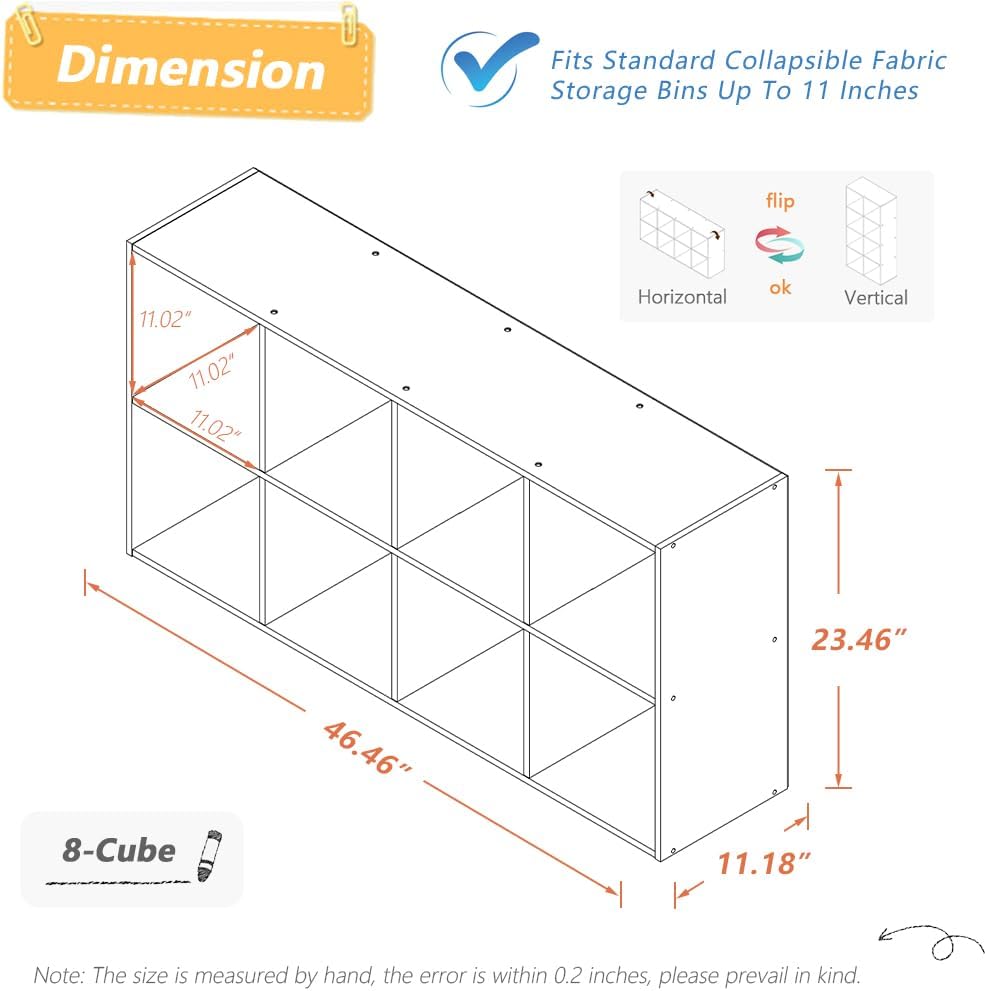 NELYE 8 Cube Organizer Bookcase - Stylish White Storage Bins & Open Shelf Design for Versatile Use