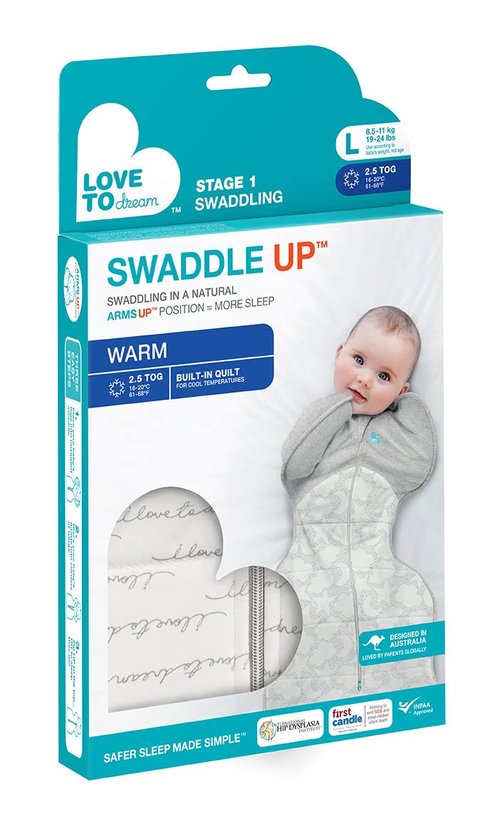 Love to Dream Swaddle UP - 2.5 TOG Warm Sleep Solution | Arms Up Design for Self-Soothing, Olive Bees, 5-8.5lbs