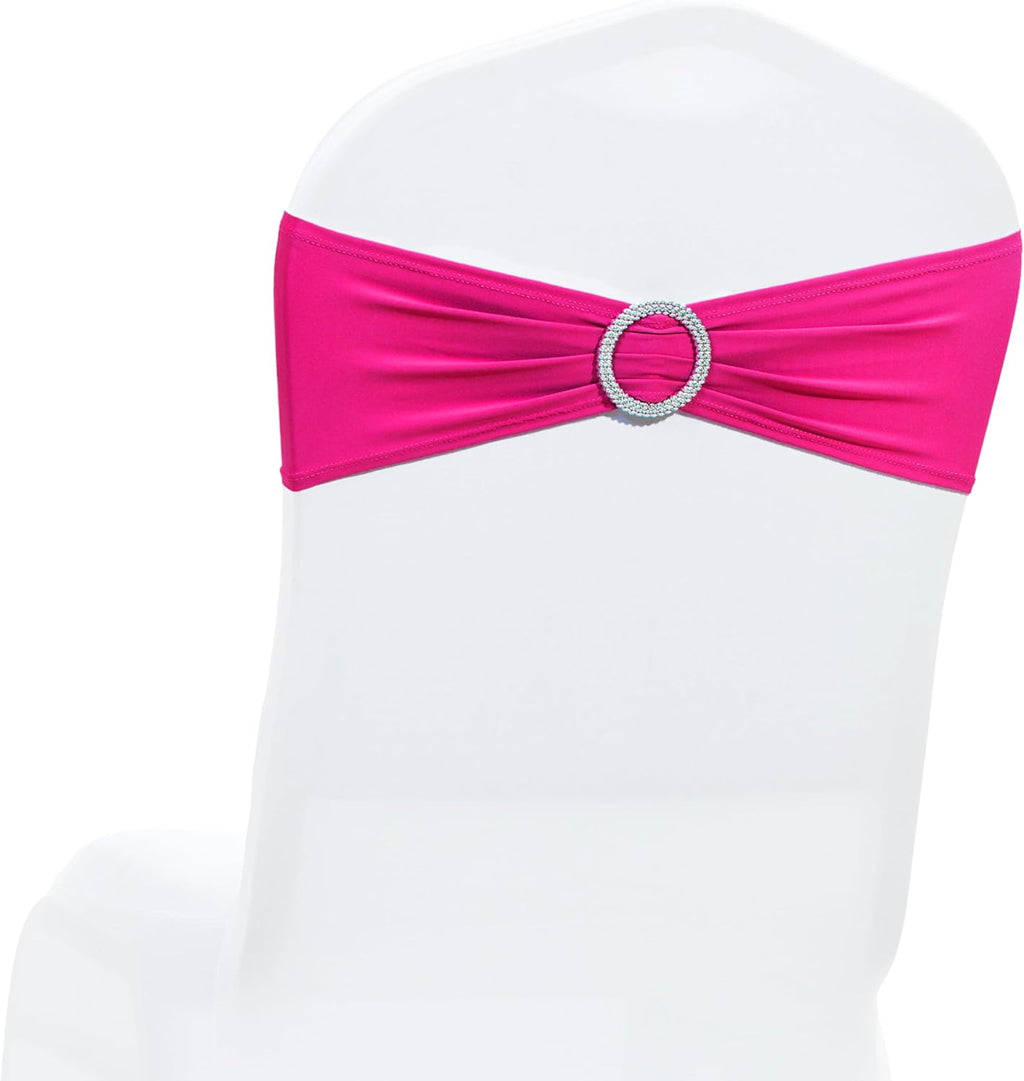 MDS Spandex Chair Sashes - Premium Stretch Covers with Buckle Slider for Weddings & Events | Magenta, Pack of 100