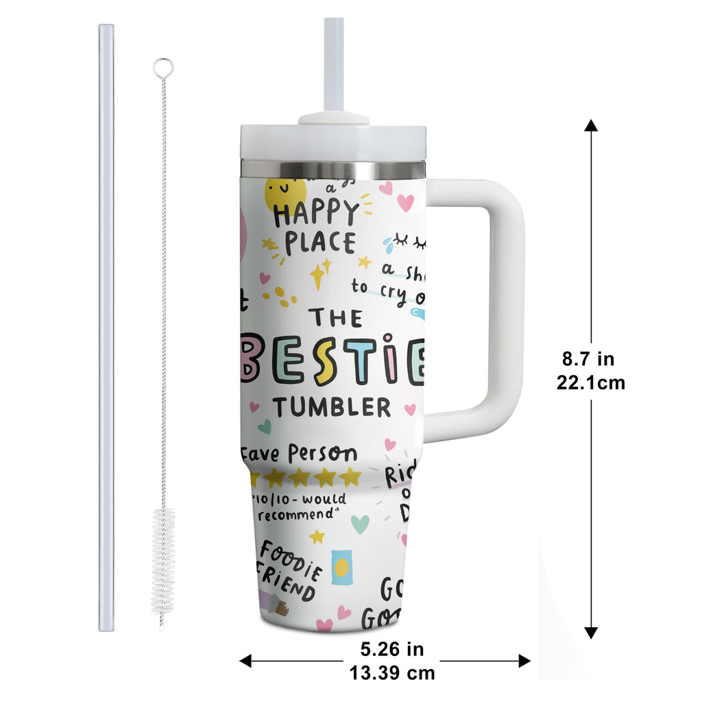 Gossby Bestie Gift for Women - 30oz THE BESTIE TUMBLER - Friend Tumbler for Women - Christmas, Birthday, Friendship Gifts - Funny Best Friend Gift - Stainless Steel Insulated Travel Mug with Handle