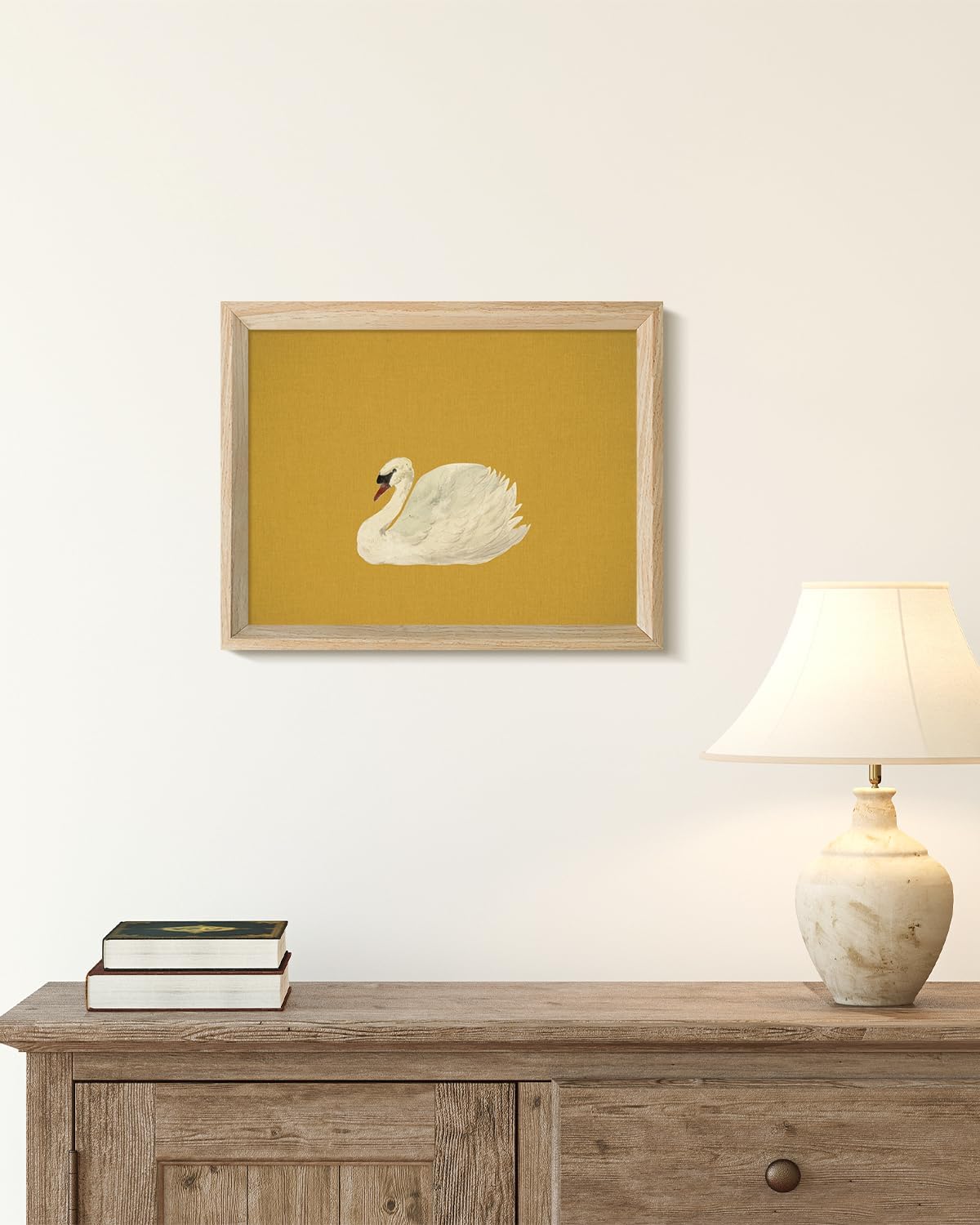 VIYYIEA Minimalist White Swan Wall Art - Modern Mustard Yellow Canvas Print, 11x14 Inch Decor