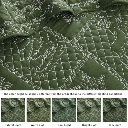 Green Patchwork Queen Size Christmas Quilt Bedding Set with 2 Shams