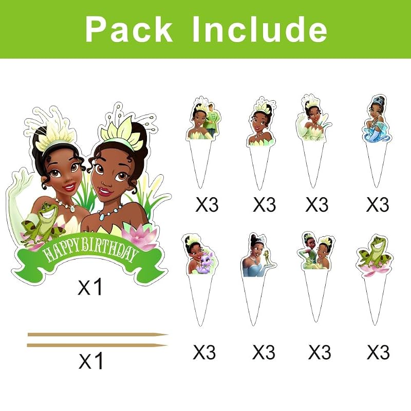 Princess Frog Cake Decorations Set - 25 Pcs for Tiana Birthdays