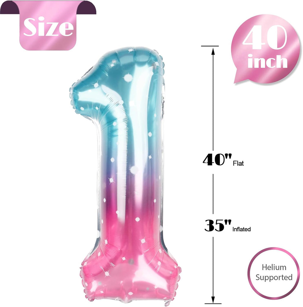 Starry Sky 40-Inch Giant Number 1 Balloon - Perfect First Birthday Decoration for Girls