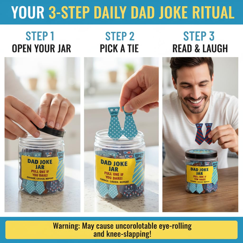 DEARMINE 60 Dad Jokes Cards Jar, Funny Birthday Gift for Dads from Daughter, Stocking Stuffers, Christmas White Elephant Gifts for Adults, Men Granpa Gift, Funny Gag Gifts for Men