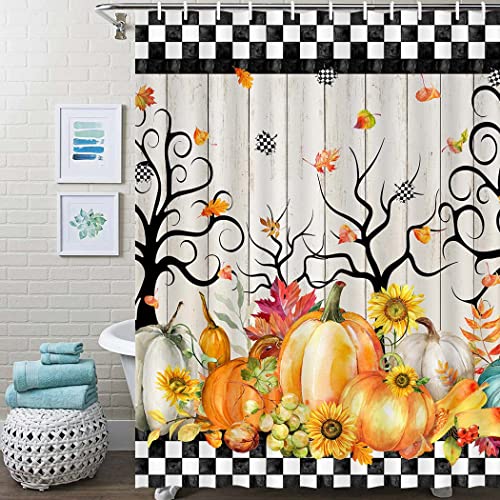Rustic Autumn Pumpkin Shower Curtain - 72x72 Inch Farmhouse Decor