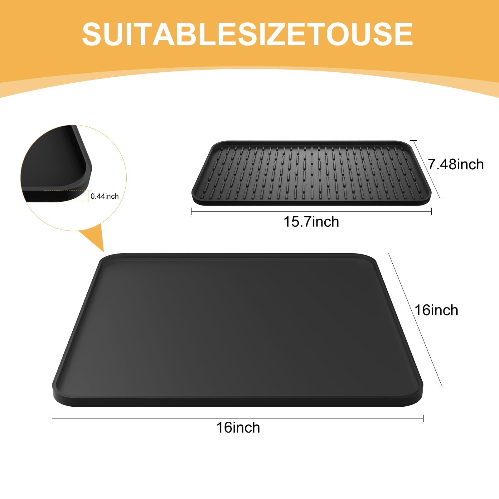 Silicone Coffee Mat,16''x16'' Coffee Bar Mat with Detachable Dish Drying Mat for Kitchen Countertops,Coffee Bar Accessories Fit Under Coffee Maker Coffee Machine Coffee Pot Espresso Machine Dish Rack