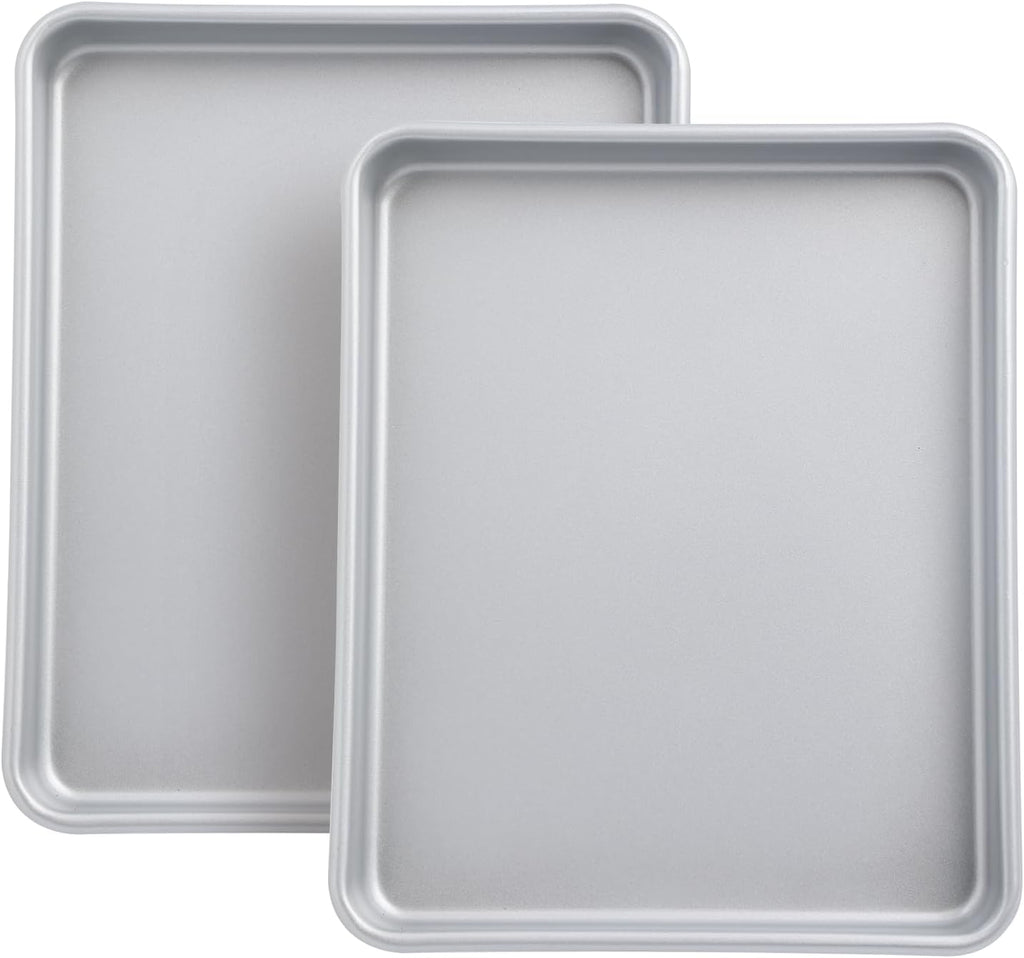 Skiennix Nonstick Baking Trays - 2-Pack 11-Inch Heavy Duty Cookie Sheet Pans | Dishwasher Safe Silver