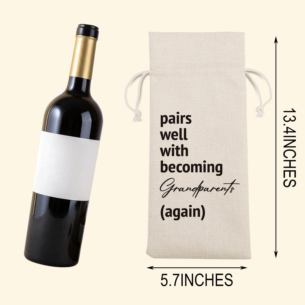 XCVXZCSDAF Pairs Well With Becoming Grandparents Again Pregnancy Announcement Wine Bag Baby Announcement Gifts for Grandparents Grandma Grandpa