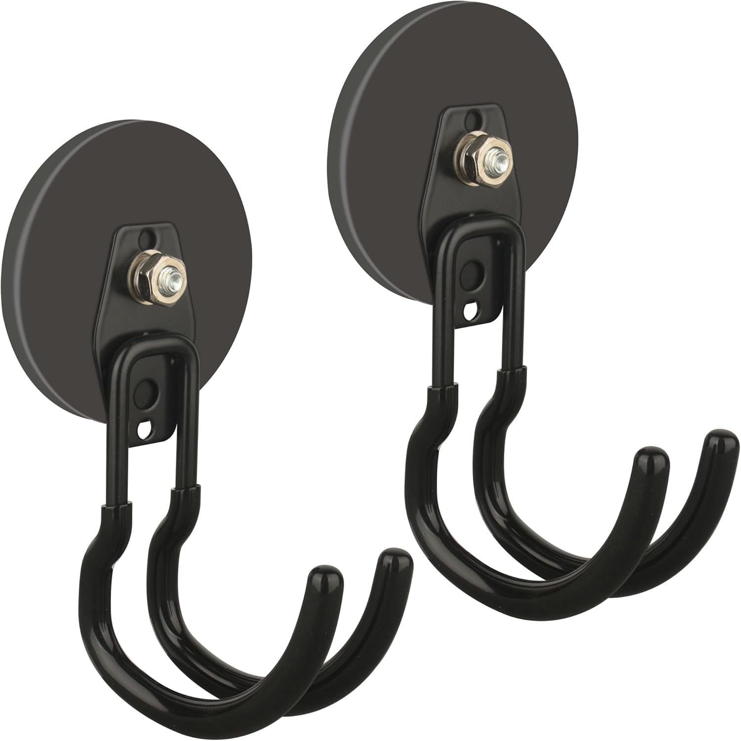 ULIBERMAGNET Extra Large Magnetic Hooks - Heavy Duty 2 Pack for Metal Cabinets & Garages (Black, 3.46 Inch)