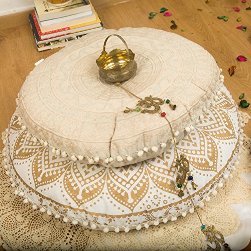 Mandala Life ART Bohemian Floor Cushion Cover - 32" Round Golden Lotus
