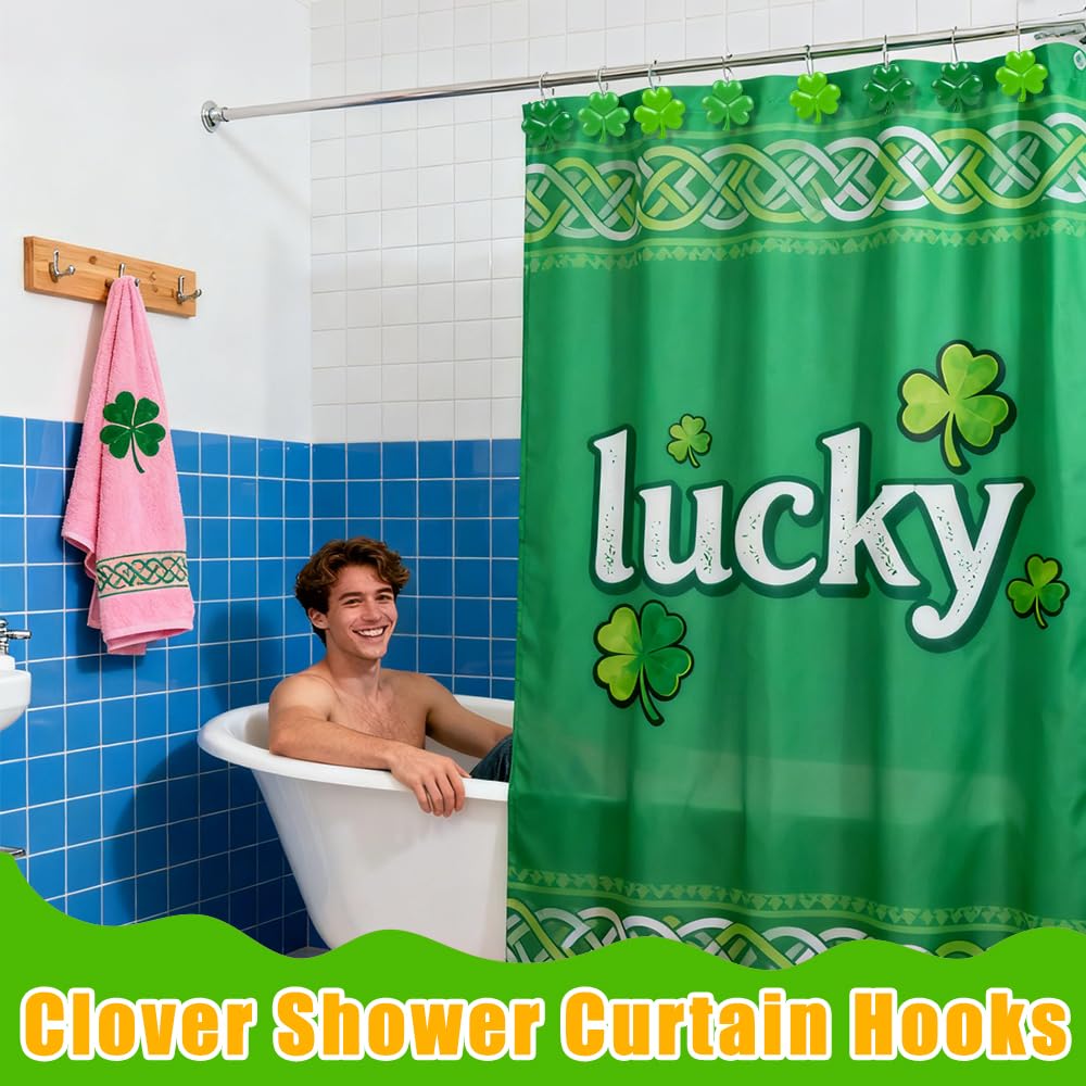 BAISDY 12pcs St Patricks Day Shower Curtain Hooks Irish Shamrock Curtain Rod Rings Curtain Hanger Hooks