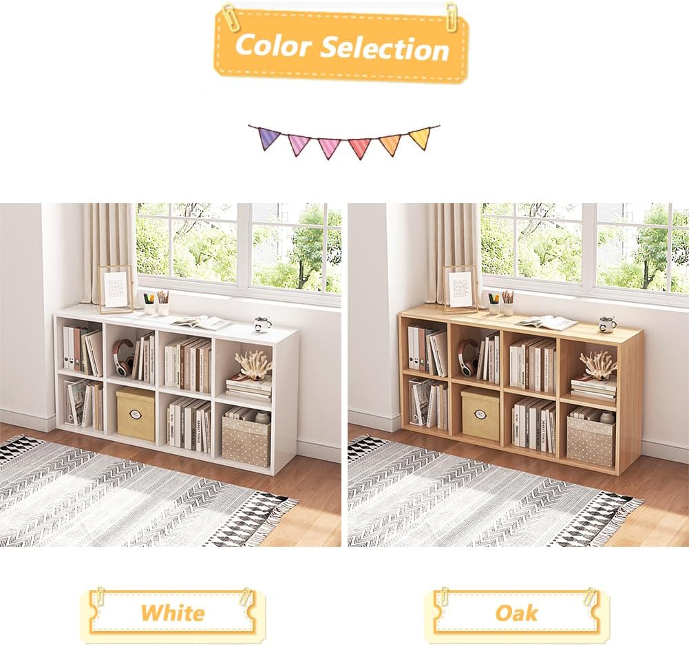 NELYE 8 Cube Organizer Bookcase - Stylish White Storage Bins & Open Shelf Design for Versatile Use