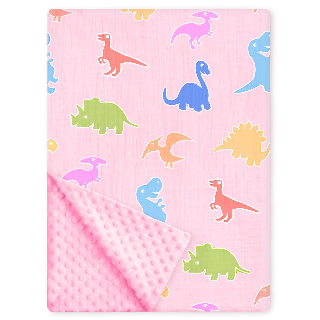 Pink Bow Baby Blankets for Girls, Soft Pink Bow Nursery Minky Blanket with Muslin Front and Dotted Fleece Back for Newborn Warm Pink Cute Blankets for Infant Toddlers 30 x 40in
