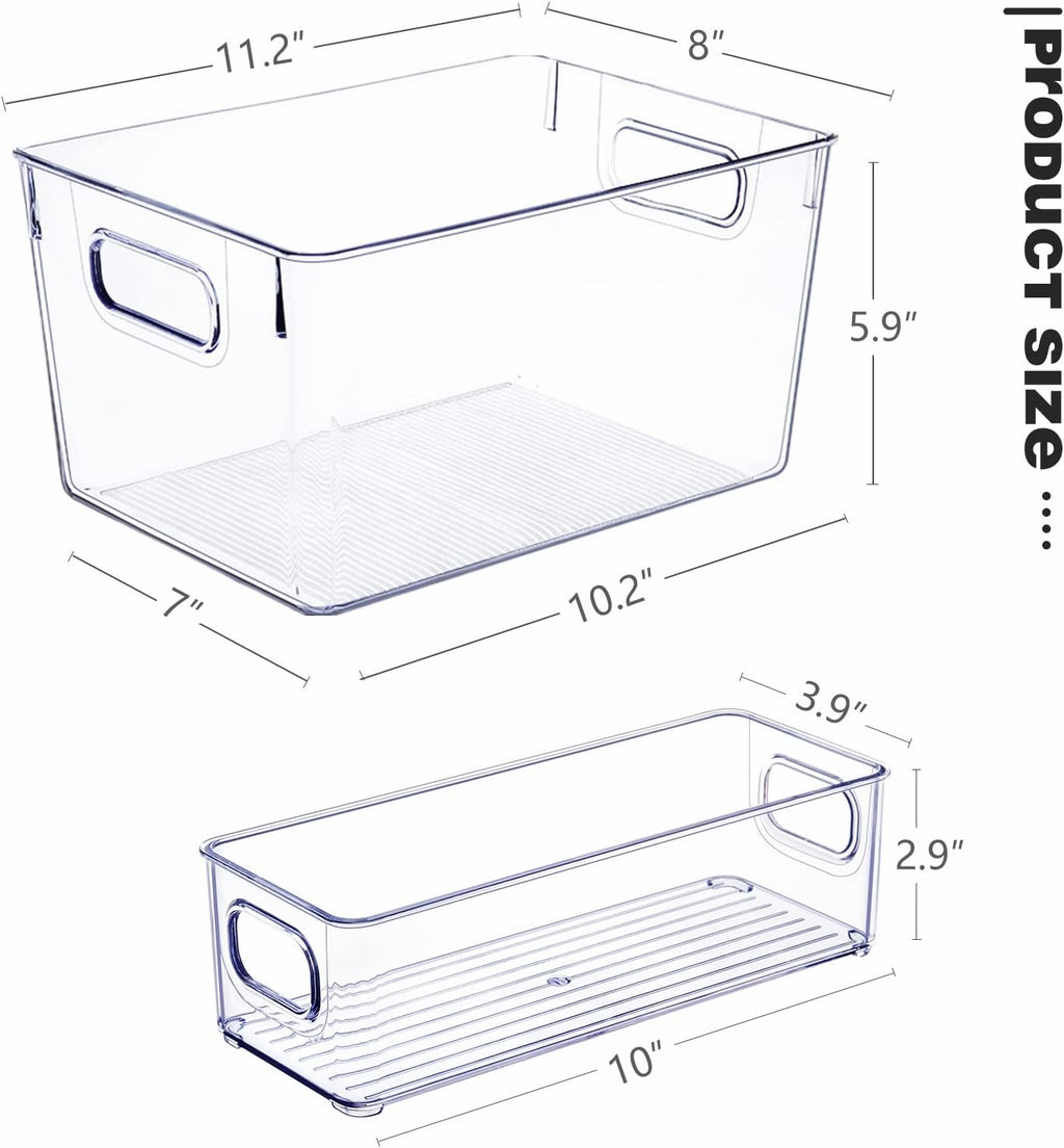 SKTEET Clear Plastic Storage Bins - Set of 8 Stackable Containers for Pantry & Kitchen Organization