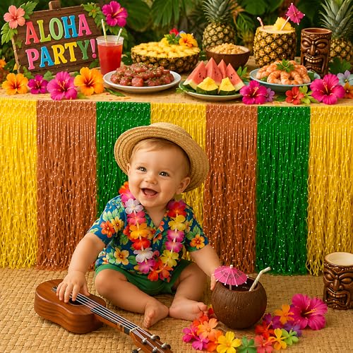 OHOME Tropical Luau Party Table Skirt 2-Pack Hawaiian Decorations