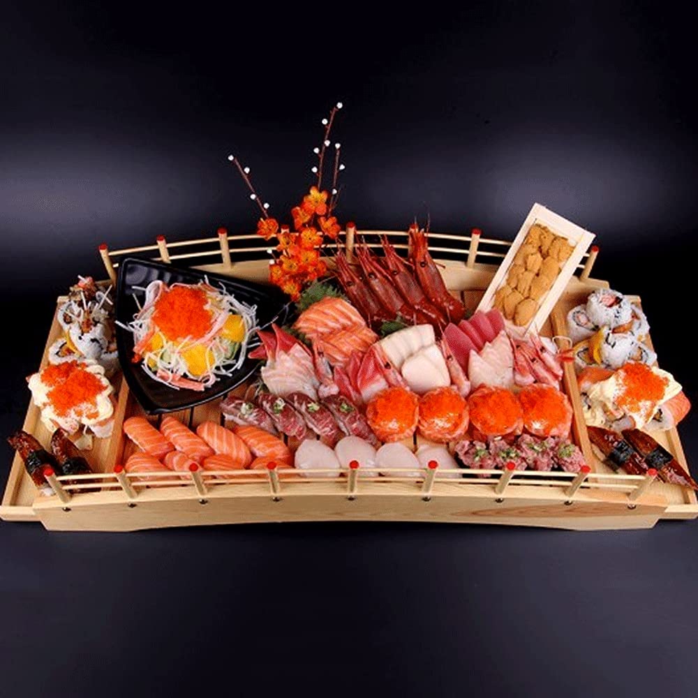 WINIAER Wooden Arch Bridge Sushi Boat Serving Tray, Sushi Bridge Serving Plate Food Platter for Restaurant or Home (53 x 24 x 13cm / 20.8 x 9.4 x 5.1inch)