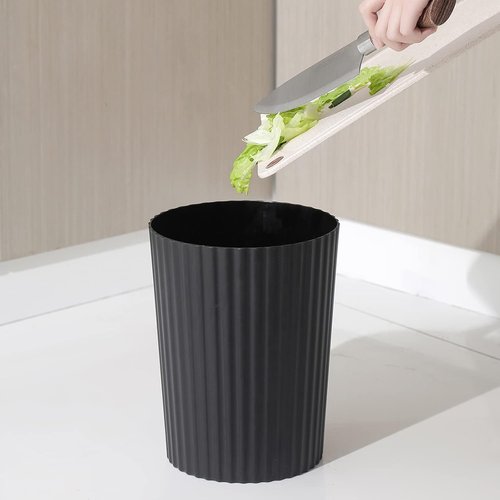 JiatuA Small Trash Can - Round Plastic Wastebasket for Bathroom, Kitchen, and Home Office - Black