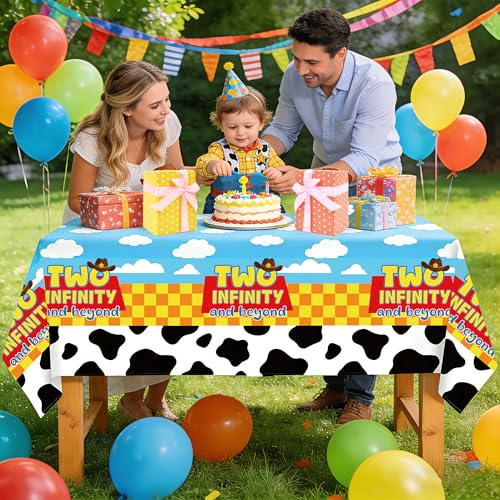 3 Pack Cartoon Story Birthday Party Tablecloths - Blue Yellow