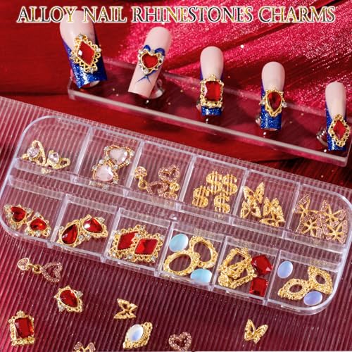 Ftimda Gold Nail Charms & Gems Kit - 3D Metal Art Rhinestones