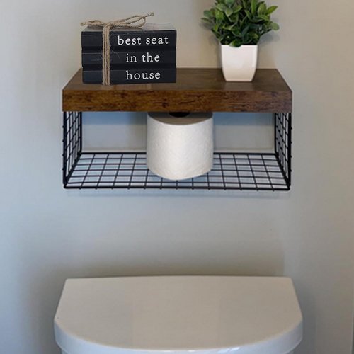Farmhouse Bathroom Decor | Rustic Wooden Decorative Books - Funny Accent for Guest Restroom
