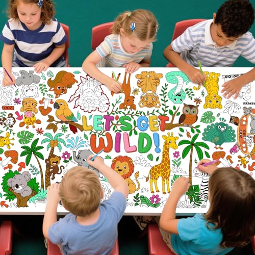 Gatherfun Wild Safari Jungle Coloring Tablecloth 31.5x72