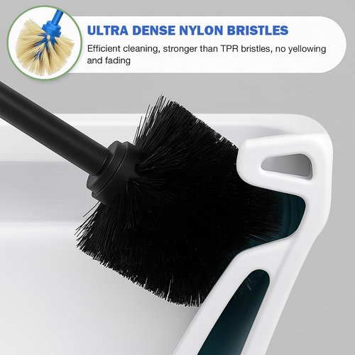 Brushed Nickel Toilet Brush and Holder Set, 304 Stainless Steel Toilet Brush for Bathroom, Heavy Duty Toilet Bowl Brush with Holder, Removable Inner Bowl and Splash Protection, Long Handle