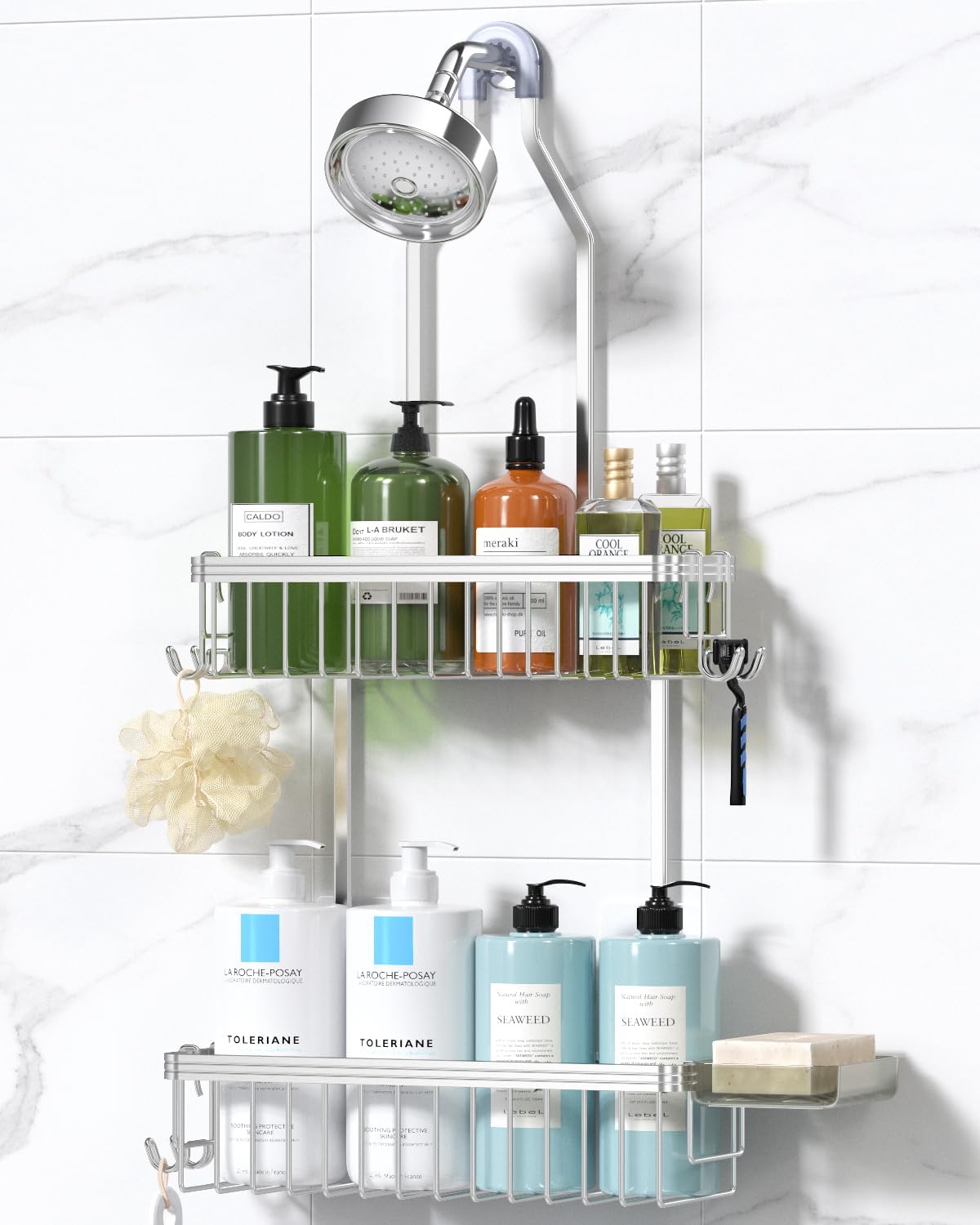 YASONIC 2-Tier Shower Caddy - Versatile Hanging Storage & 3-Pack Corner Organizer Set