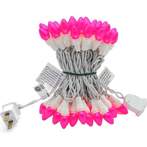 Solduce Pink Mini String Lights-50 Count 13 Feet Detachable LED Glass C3 Bulb Waterproof Fairy Lights Plug in for Indoor Outdoor Party Patio Xmas Tree Valentine’s Day White Wire