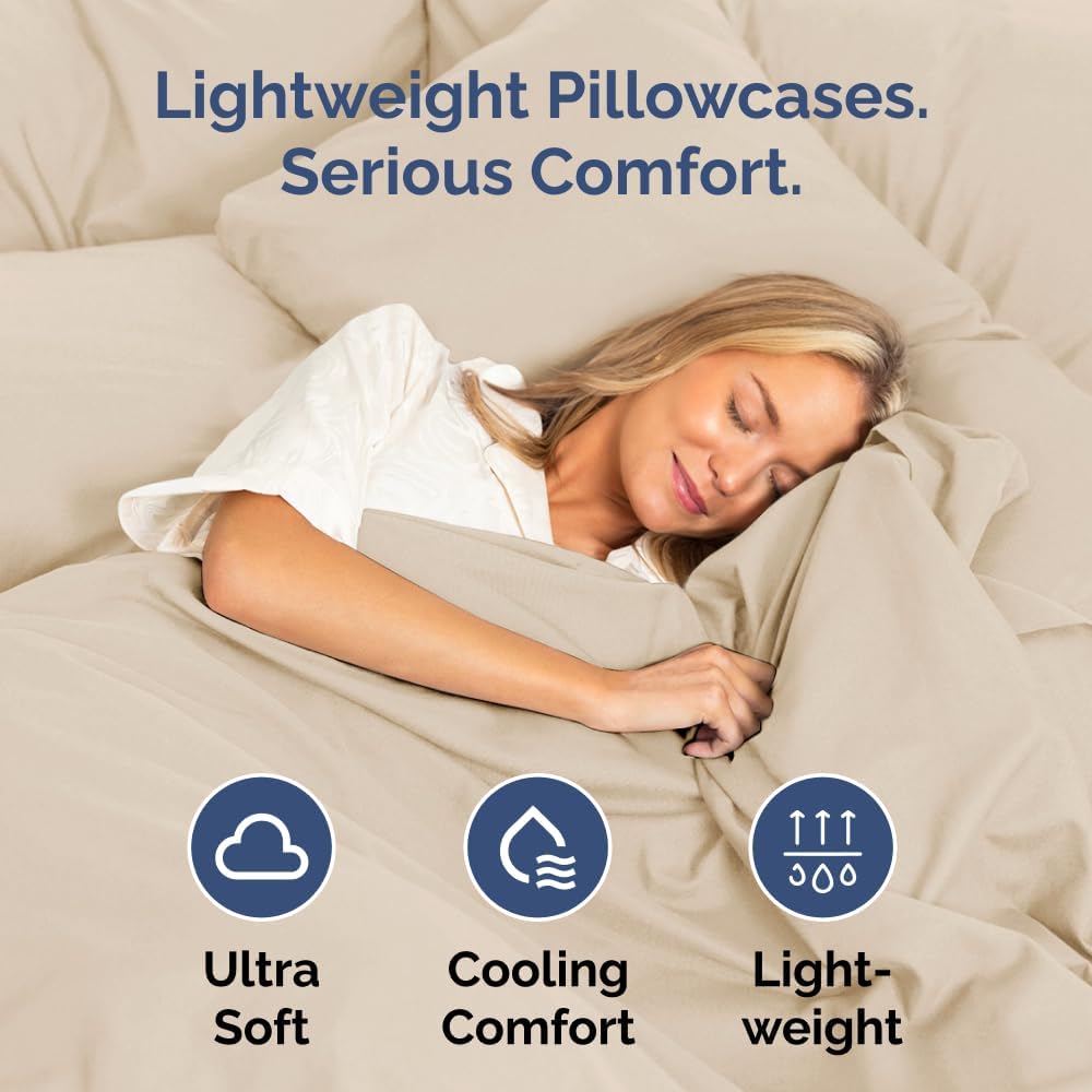 Skiennix Body Pillowcases Set of 4 | Soft & Cozy 20x54 Long Pillow Covers - Breathable & Fade-Free - Machine Washable (Wheat)