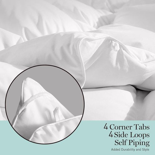 Martha Stewart White Goose Feather Down Fiber Comforter Twin Size- Lightweight Duvet Insert, Noiseless Fabric with 34oz Filled Luxury Cloud Fluffy Bed Comforter with 8 Corner Loops, White 68x90inch