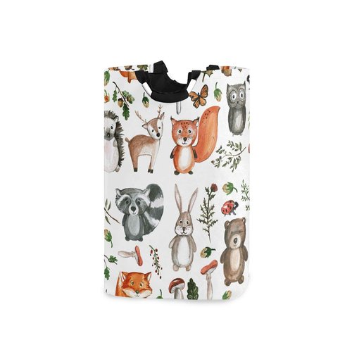 senya Large Laundry Basket Shopping Foldable Clothes Bag Collapsible Fabric Laundry Hamper Folding Washing Bin (Woodland Animal)