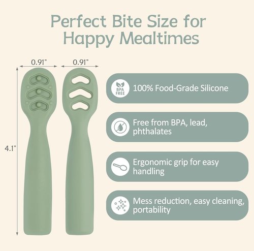 Eascrozn Baby Spoons - Self Feeding Utensils for 6+ Months | BPA-Free Silicone, 6-Pack Set