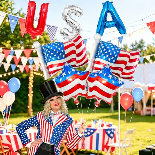 Patriotic 4th of July Balloon Set - USA Letter & Star Balloons